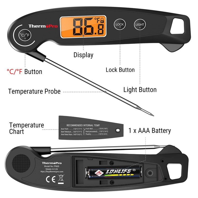 ThermoPro TP605 Instant Read Meat Thermometer Digital for Cooking, Waterproof