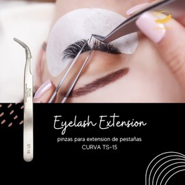 pinzas para extensión de pestañas para aplicación de pestañas, herramienta profesional de aplicación de pestañas curvadas y rectas para extensiones de pestañas vetus (St-15, silver)