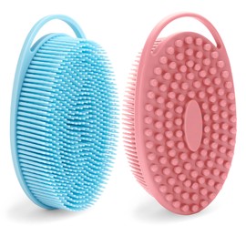 Silicone Sponge, Shower Loofah for Women & Rubber Loofah, Large Flat Head Design with Handle - Pink & Blue, Body Scrubbers for Use in Shower & Effective Skin Care