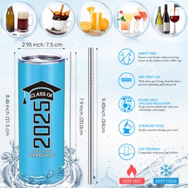 Class of 2025 Graduate Travel Mug for Her Him, Inspirational Graduation Gifts for College High School Student, 20 oz Insulated Water Tumbler with Straw Lid Brush(Light Blue)