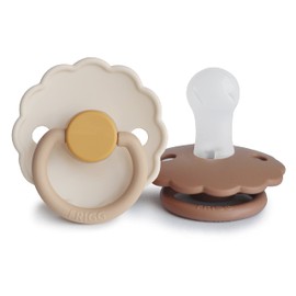 FRIGG Daisy SilkySoft Silicone Baby Pacifier | Made in Denmark | BPA-Free (Chamomile/Peach Bronze, 0-6 Months)