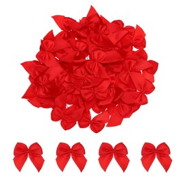 sourcing map 150Pcs Mini Ribbon Bow 1" Mini Fabric Satin Ribbon Flower Bows for Craft DIY Sewing Wedding Birthday Party Red