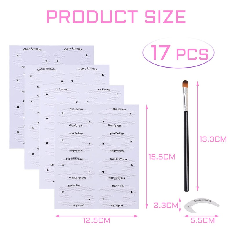 16pcs Eyeliner Eyeshadow Stencils, with 1 Eyeshadow Brush, Eyeliner Eyeshadow
