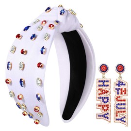 YAHPERN Headbands for Women - 4th of July Hair Accessories, American Flag Headband, Patriotic Red Blue White Beaded USA Headband, Jeweled Crystal Pearl Knotted Headband, 3 Count