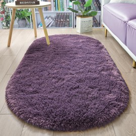 Merelax Soft Shaggy Rug for Kids Bedroom, Oval 2.6'x5.3' Grey-Purple Plush Fluffy Carpets for Living Room, Furry Carpet for Teen Room, Anti-Skid Fuzzy Comfy Rug for Nursery Decor Cute Baby Play Mat