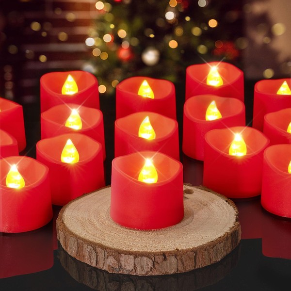 Homemory Red Tea Lights Candles Battery Operated, 24-Pack Flameless Votive Candles, 200+Hours Flickering LED Colored Tealights Candles for Halloween, Christmas, Theme Party, Wedding Table Decor