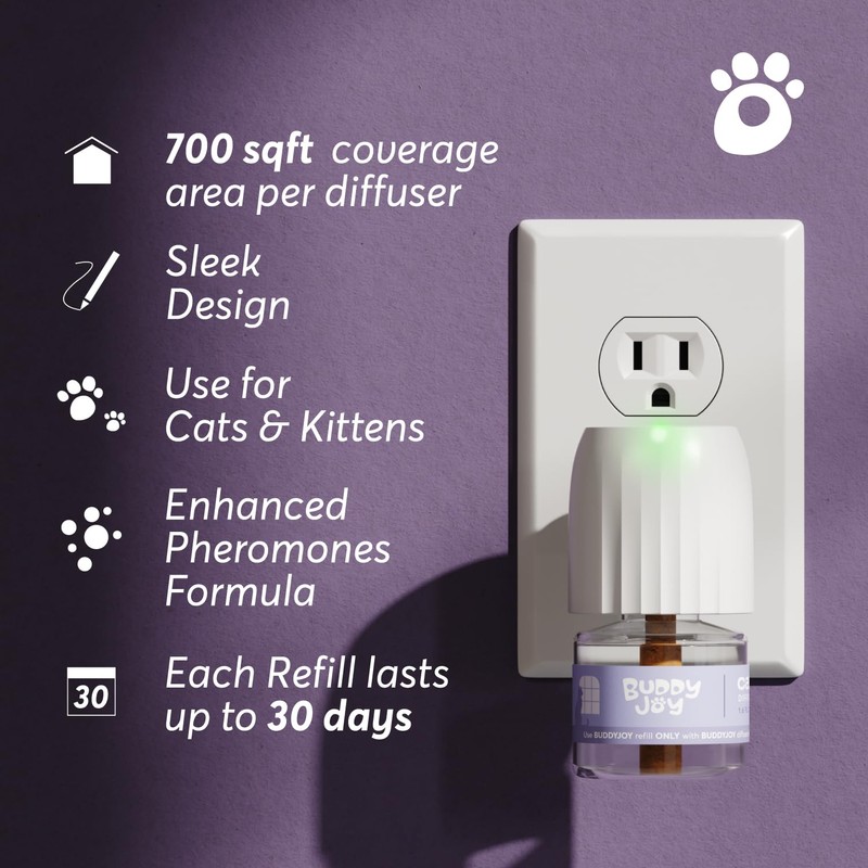BUDDYJOY Cat Calming Diffuser Refills – Long-Lasting 30-Day Formula with