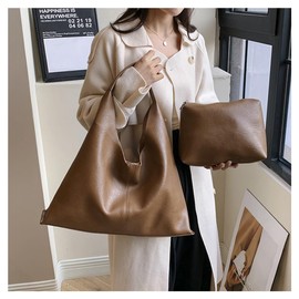 Slouchy Hobo Bags for Women Tote Bag Retro PU Leather Crossbody Purse Soft Shoulder Purses 2pcs Work College Handbags