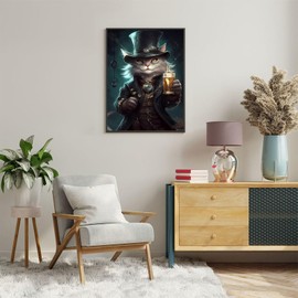 QACEYID 5D Steampunk Cat Holding A Beer Painting Kits Cat Full Round Diamond Crystal Art Craft Kits for Adults, for Wall Decor Living Room Decor Gifts 12x16 inch