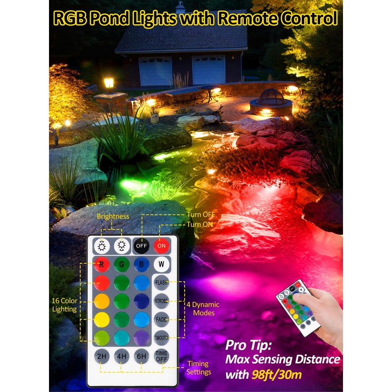 T-SUN RGB Pond Light LED Underwater Pond Lights Submersible Fountain