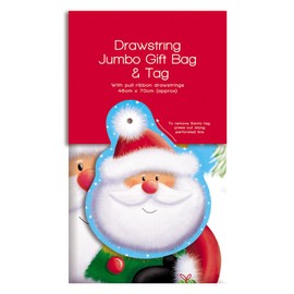Jumbo Santa Sack Drawstring Gift Bag & Tag Santa Claus Design Xmas Eve Presents 46 x 70cm
