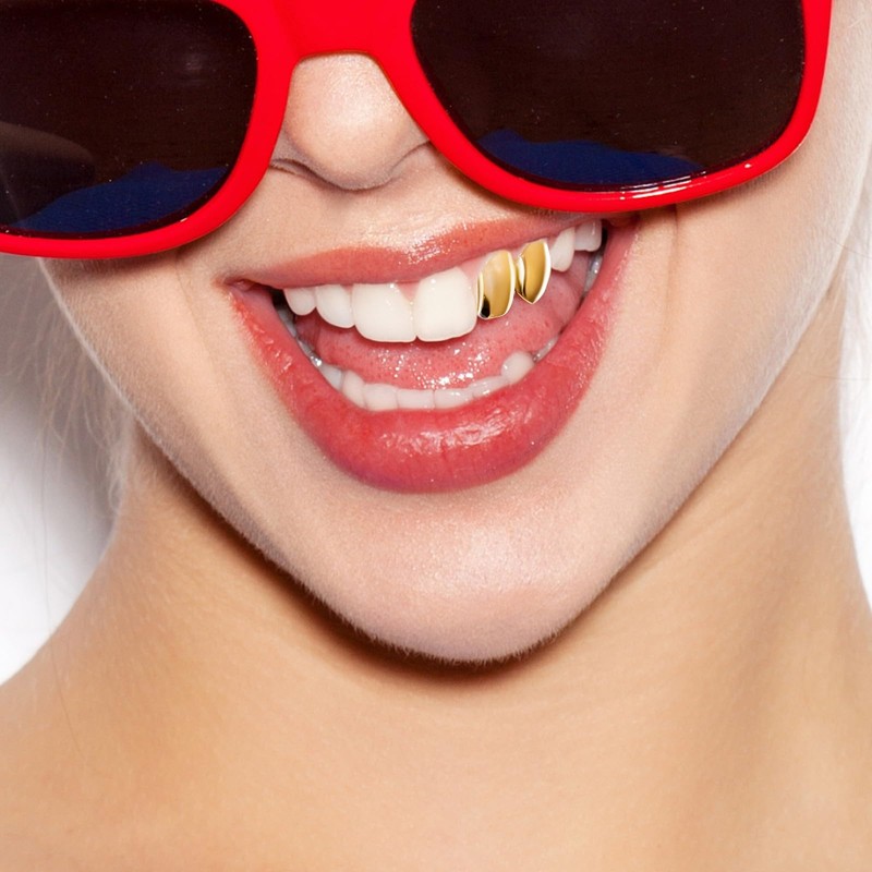 4-Piece 18K Gold-Plated Hip Hop Teeth Grillz - Fake Teeth,