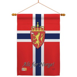 Breeze Decor HS108092-BO-03 Norway World Nationality Decorative Vertical House Flag Set, 28"x 40" w/Flagpole, Multi-Color