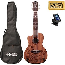 Luna Guitars A/E Concert Tattoo LEFTY w/Tuner & PC