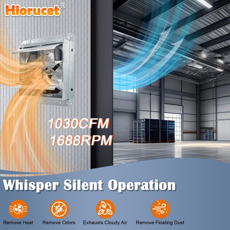 Hiorucet 12 Inch Wall Mounted Shutter Exhaust Fan for Garage,