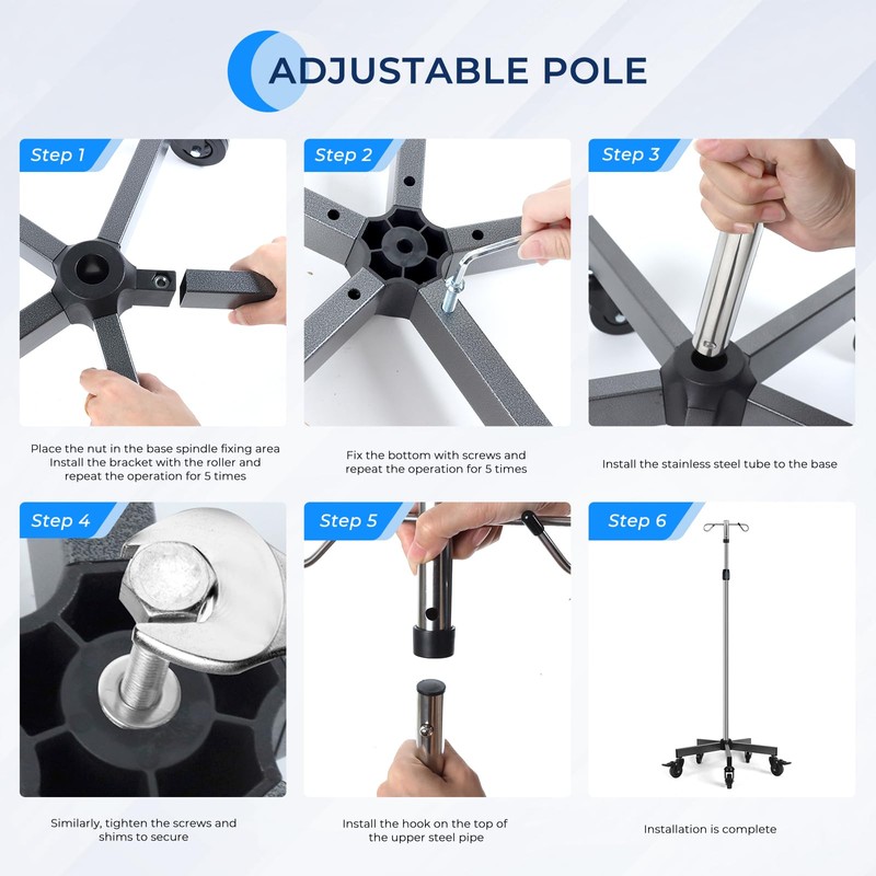 Konmee IV Poles IV Stands Portable Rolling 2 Hook 5