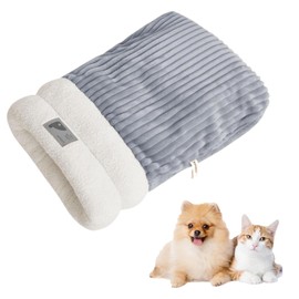 Ryfpdml Cat Sleeping Bag,Cat Sleeping Bag for Indoor Cats, Semi Enclosed Sleeping Bag for Cats 360°Wrap Cat Bed Soft Plush Warm Pet Sleeping Bag for Home Office Chair Car Calendar (C) (Grey)