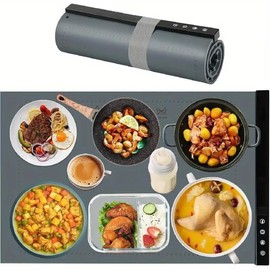 Food Warming Mat, Roll-Up Silicone Electric Tray, Fast Heating, 9 Temp Levels, Timer, Waterproof, Heat Insulating, Dishwasher-Safe, Buffet & Portable Warmer for Home, Travel & Parties (Grey Blue)
