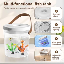 Aerbee Oxygen-Injected Fish Tank, Small Fish Tank with Colorful Light Quiet Pump with Oxygenation, Portable Oxygen Injection, Waterproof Button, 12 Hour Power Off, Outdoor Portable Oxygen Tank