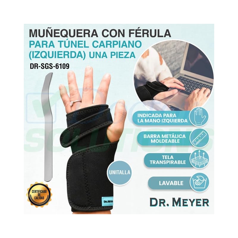 Meyer Muñequera Férula Túnel Carpiano Cierre Bandas Ajustables Mano Izquierda