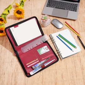 WASON Portfolio A5 Binder Journal with Zipper - Leather pu Writing Notebook Padfolio with Detachable Refillable Notebook, Legal Pad for Business Study and Travel Organizer (Red)