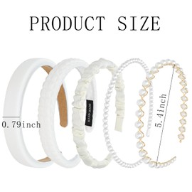 SUBANG 5 Pieces Headbands for Women Non Slip Wide Padded Headbands Cute White Pearl Headband Vintage Hair Accessories for Women