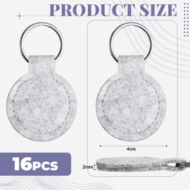 Namalu 16 Felt Key Chains 4 cm Round Key Fob for Crafts Felt Key Ring Blank with Stainless Steel Ring for DIY Decoration Craft Bag Car Keys, lightgrey