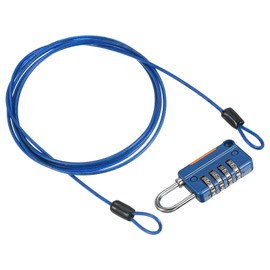 PATIKIL Security Steel Cable with 4 Digit Combination Lock, 6.5Ft Coated Safety Wire Rope Double Loop Padlock for Outdoor Travel Luggage, Blue