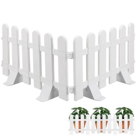 POPETPOP White Picket Fence Garden Border Plastic Decorative Fence Panels with 4 Bases for Patio Lawn Yard Flower Bed Edging