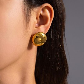 Niaspi Hammered Gold Spherical Stud Earrings for Women 18K Gold Plated Stainless Steel Round Half Ball Studs Earrings Statement Ear Jewelry