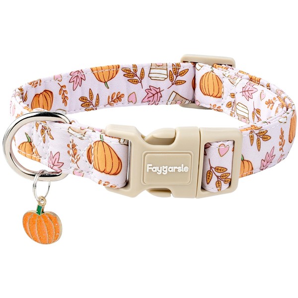 Faygarsle Fall Pumpkin and Leaves Pattern Dog Collar with Charm,