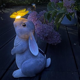 YATOSEEN Garden Rabbit Statues Decor with Solar Lamp - Easter Day Rabbit Outdoor Statues Decorations for Bunny Lovers, Housewarming Gift for Patio Yard Lawn Porch Garden