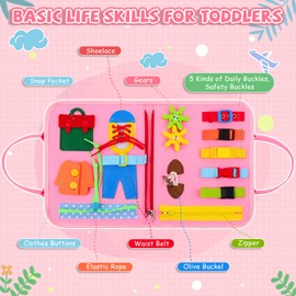 Busy Board for Toddlers, 34 IN 1 Montessori Toys Sensory Activities Preschool Educational Toys for Learning Fine Motor Skills for 2 3 4 5 6 Years, Travel Toys on Plane for Girls Gift - Pink/Unicorn