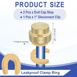 PATIKIL 2 Pcs End Cap Stop Valve 1" Compression Water Shut Off Valve with 1" Disconnect Clip for Faucet Toilet Pex Copper Cpvc Pipe Brass, Gold