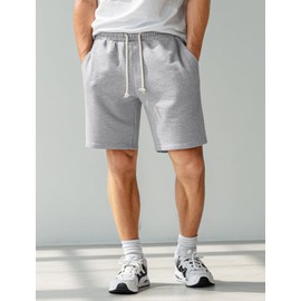 Zengjo Cotton Athletic Shorts Men 9 Inch with Pokcets Drawstring Elastic Waist(Heather Grey,S)