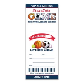 UPNEGE Sport Birthday Invitations Tickets Sport Party Football Baseball Basketball Soccer Ticket Invitations with Envelopes Set of 20