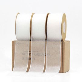 LASOIE Organza Ribbon Gift Wrapping Tool Tulle Fabric Cellophane Wrap for Gift Baskets Gift Ribbon Decorative Ribbon for Weddings Ribbon for Wedding Ribbon for Invitations White 38mm 1 1/2"