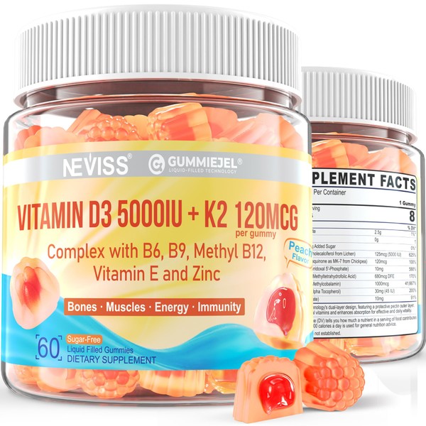 Vitamin D3 5000IU + K2 (MK-7) 120mcg, Sugar-Free Vitamin D3