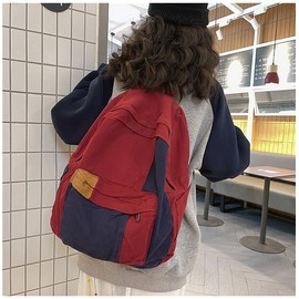 MININAI Vintage Canvas Backpack for Women Men Grunge Hippie Boho Patchwork Backpack College Book Bag Travel Casual Daypack (One Size,Red)