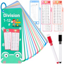 15Pcs Division Flash Cards, Division Chart 1-12 with 2 Dry Erase Pens 1 Rings, Time Table Flash Cards for 1st to 3rd Grades Fun Learning with Math Game