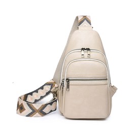 NICOLE & DORIS Sling Bag Women Chest Bag Fashion Crossbody Bag Over Shoulder Bag PU Leather Daypack Sling Belt Bag for Travel Hiking Beige