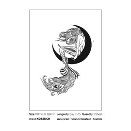 kobench Temporary Tattoos,Mermaid Sitting In The Moon - K28 Design,Waterproof,Easy-to-Apply,Long Lasting 1-2 Weeks, Plant-Based,Moon Tattoos
