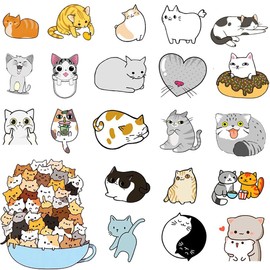 50Pcs Cute Cats Stickers for Kids Teens, Kawaii Cats Decals for Water Bottles Laptop Skateboard Luggage Computer Phone Snowboard, Trendy Waterproof Stickers for Girl Gifts (Cats Sticker)