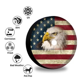 Retro American Flag Spare Tire Cover with Backup Camera Hole Eagle Leather Wheel Covers for Wrangler JL