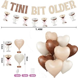 Glittery Espresso Martini Garland Set with 9pcs Foil Heart Balloons - A Tini Bit Older Birthday Party Decorations for Martini Theme Bar Cart Decor
