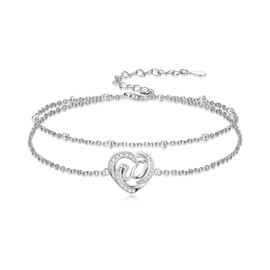 Dorunmo Initial Anklet 925 Sterling Silver Heart Letter Layered Anklet Dainty Foot Chain Summer Beach Jewelry Birthday for Women, W