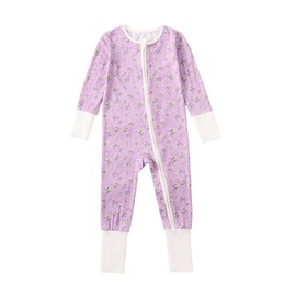 OPAWO Baby Boys Girls Two-Way Zip Up Sleepsuit, Baby Footless Sleepwear with Mitten Cuffs Bamboo Long Sleeve Super Soft Toddler Onesie with Mitten for Baby Grows (6-12 Months)