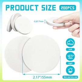 200 PCS White Round Makeup Sponge, Cosmetic Sponge Round Foam Pad Eye Facial Powder Puff, Beauty Makeup Foundation Powder Blender for Women Lady All Skin Types Wet and Dry Dual Use