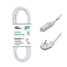 HONDERSON 3-Outlets Flat Plug Indoor Extension Cord Outlet Extender, UL Listed, 14 Gauge 8FT White 3 Prong Heavy Duty, 14/3 SJTW 15A Power Strip