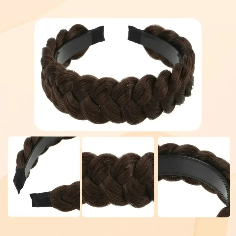Diadema De Trenza Cabello Sintético Realista Semirigida 1p F Café